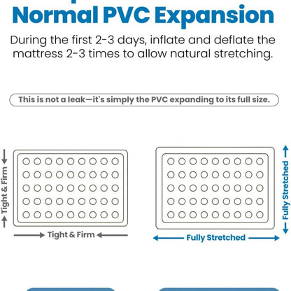 Inflatable mattress with built-in air pump, 18-inch booster layer, 800 lbs weight capacity, inflates in 3 minutes.