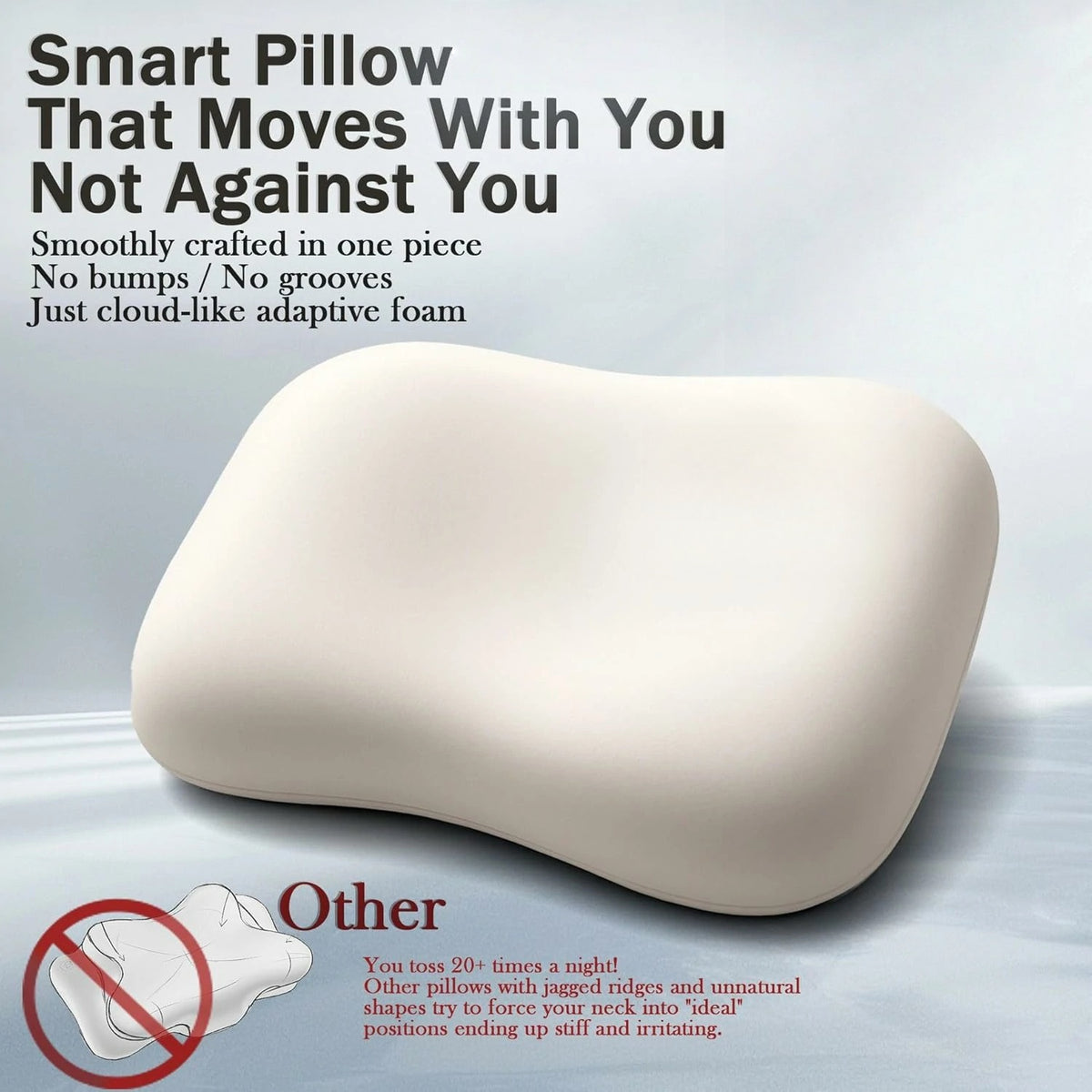 Cervical pillow - a side-sleeping pillow that relieves neck pain with a soft, ergonomic memory foam core.