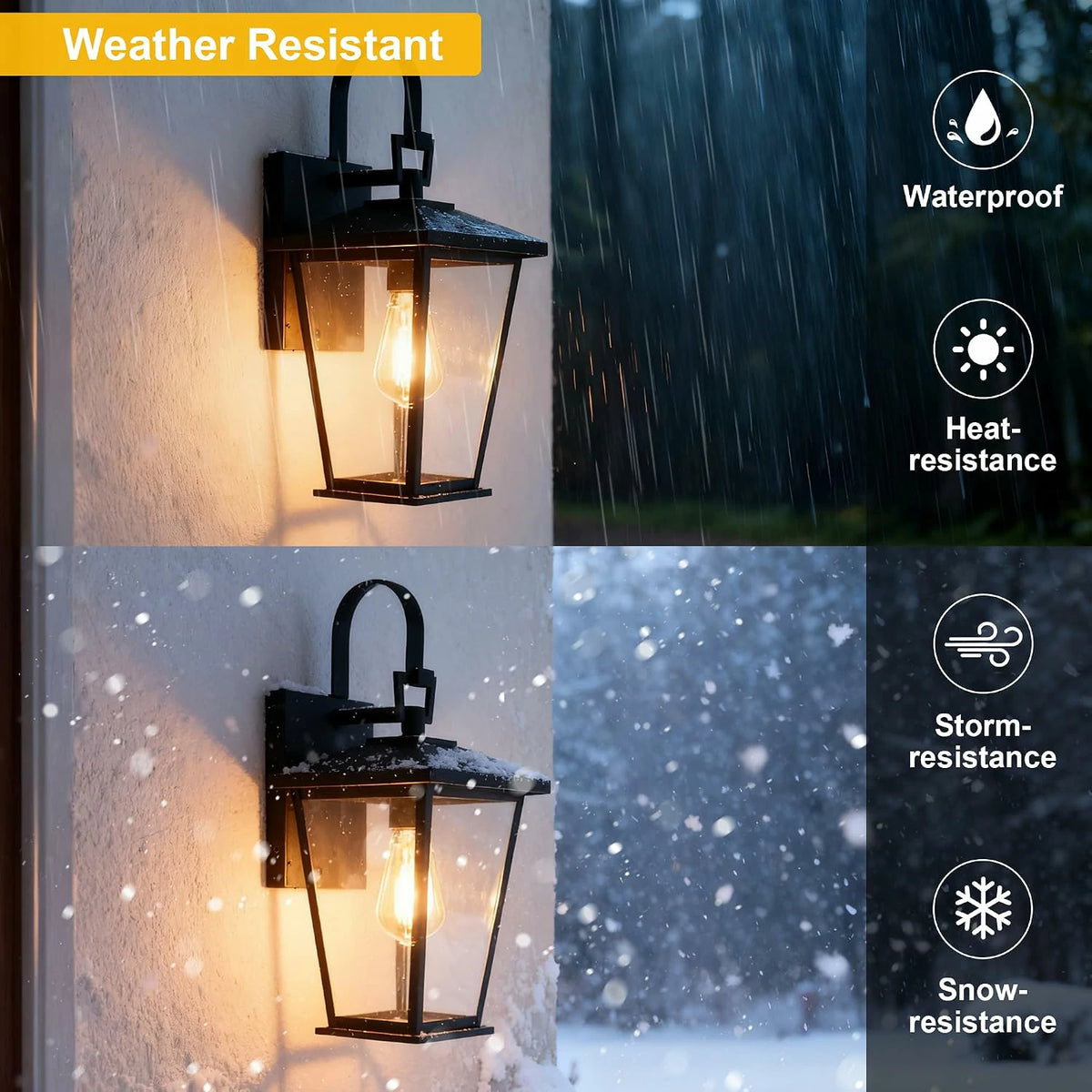 Outdoor wall light fixture, lantern-style frame, 16 1/8 inches, durable metal exterior light with black gradient style, clear glass.