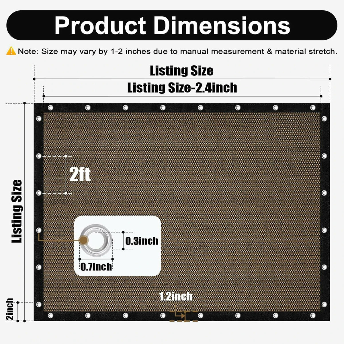 90% light reduction shade cloth, 12 x 20 ft shade awning with perforations, suitable for patios, outdoor areas, gardens, and backyards, mocha color.
