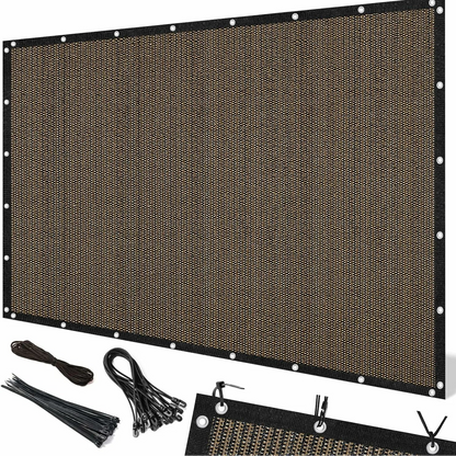 90% light reduction shade cloth, 12 x 20 ft shade awning with perforations, suitable for patios, outdoor areas, gardens, and backyards, mocha color.