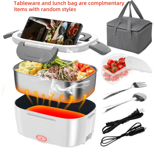 3‑in‑1 Portable Electric Heated Lunch Box | 12V/24V Car /110V Home, 2 Stainless Steel Food Containers for Work Camping Travel