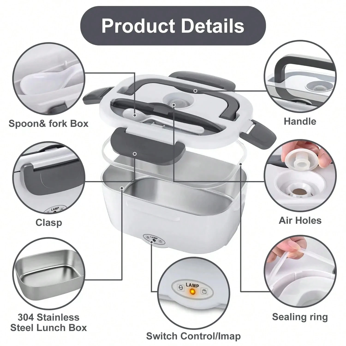 3‑in‑1 Portable Electric Heated Lunch Box | 12V/24V Car /110V Home, 2 Stainless Steel Food Containers for Work Camping Travel