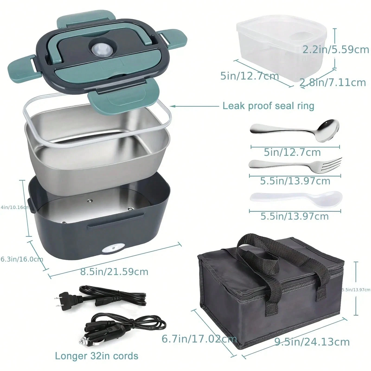 3‑in‑1 Portable Electric Heated Lunch Box | 12V/24V Car /110V Home, 2 Stainless Steel Food Containers for Work Camping Travel