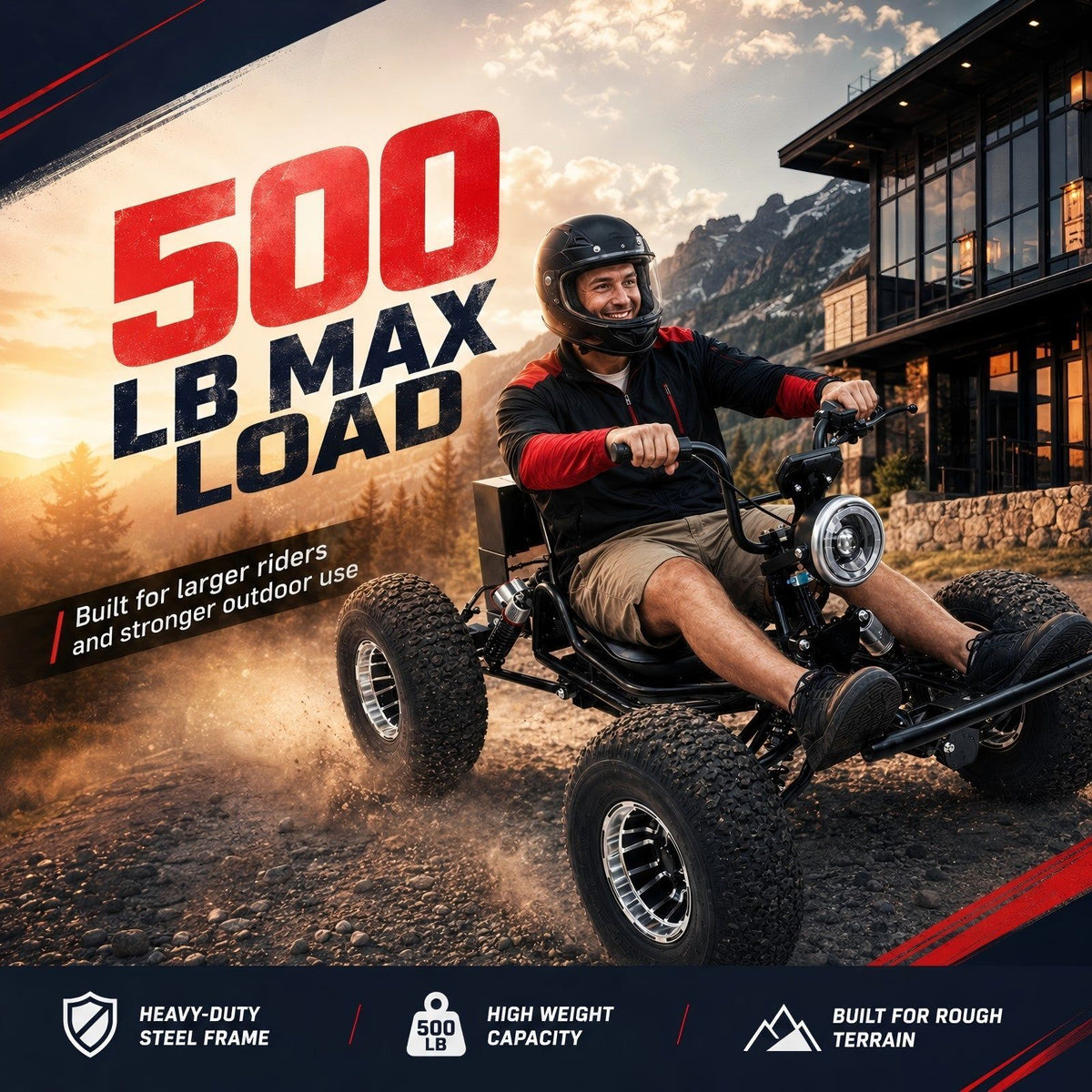 72V 3000W Electric Off‑Road Go Kart｜Peak 10.8kW, 45 MPH Top Speed, 26Ah Battery, 37‑Mile Max Range for Adults & Teens