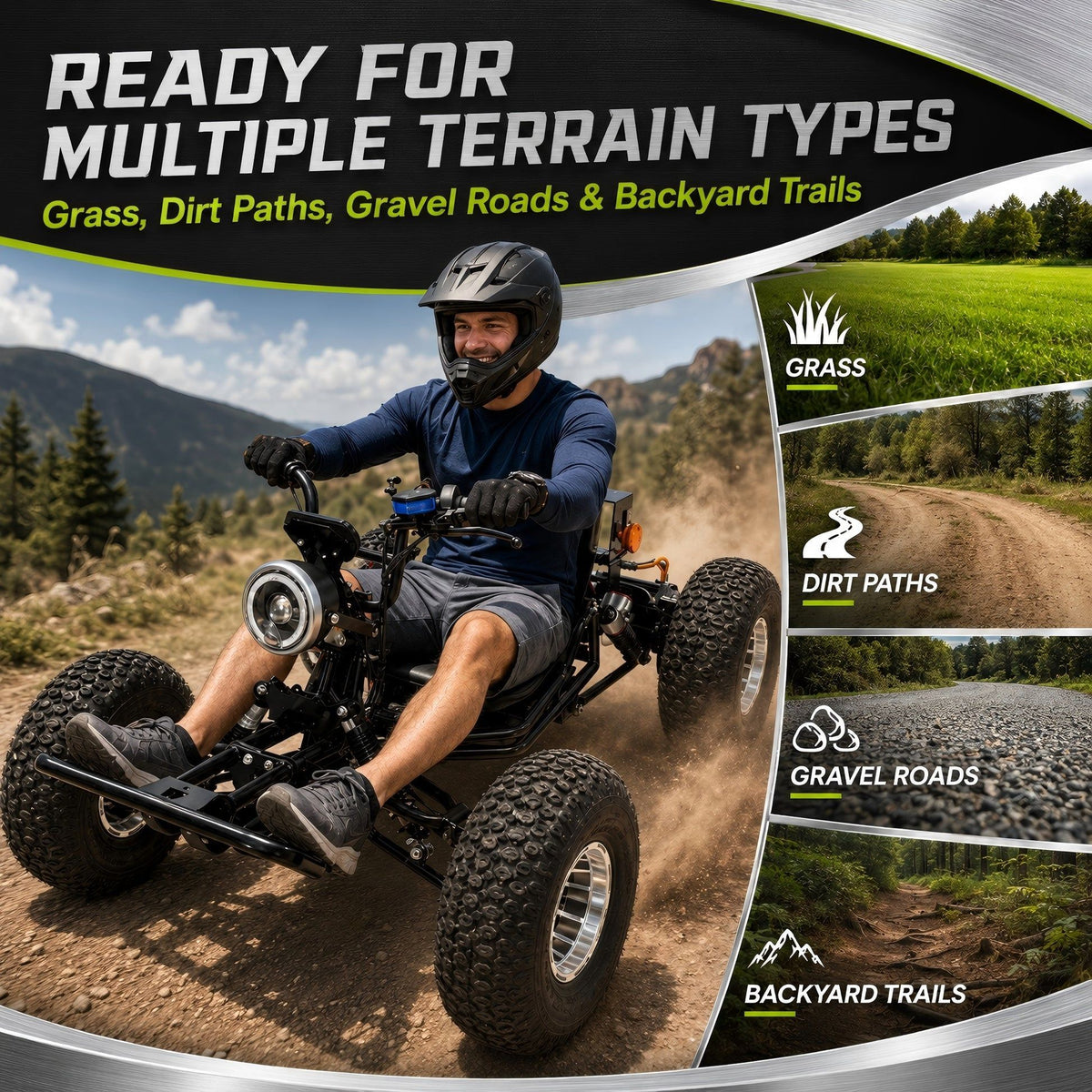 72V 3000W Electric Off‑Road Go Kart｜Peak 10.8kW, 45 MPH Top Speed, 26Ah Battery, 37‑Mile Max Range for Adults & Teens
