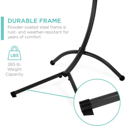 Hanging LED‑Lit Curved Chaise Swing Lounge Chair | Removable Canopy, Steel Stand, Teal
